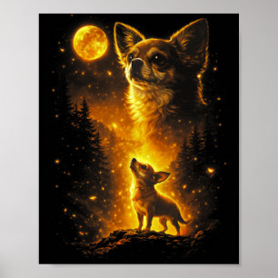 Poster Chihuahua uivando para a lua vintage 90s retrô