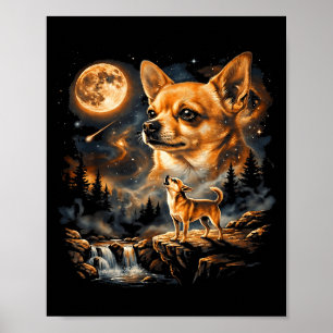 Poster Chihuahua uivando para a lua vintage engraçadoChih