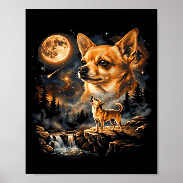 Poster Chihuahua uivando para a lua vintage engraçadoChih (Frente)
