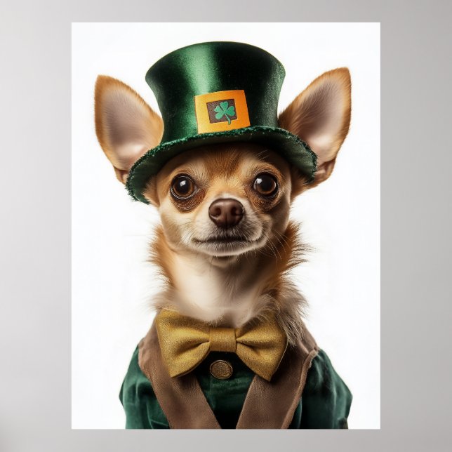 Poster Chihuahua vestiu Rua de Leprechaun. Dia de Patrick (Frente)
