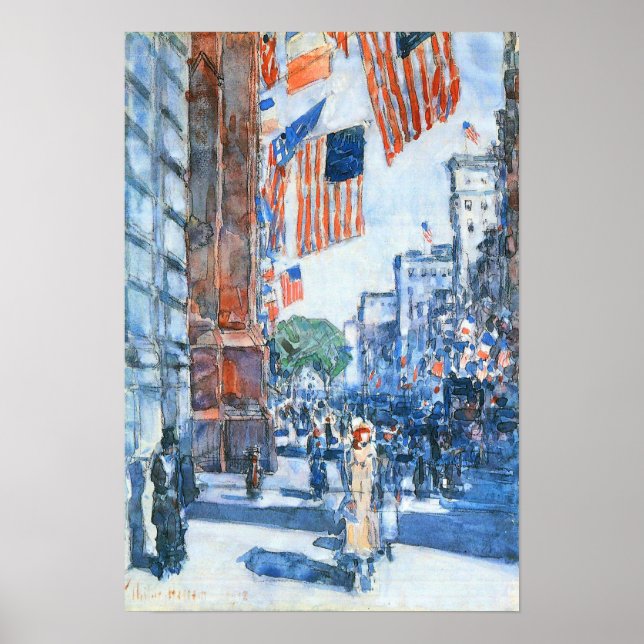 Póster Childe Hassam - Bandeiras, Quinta Avenida (Frente)