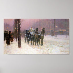 Póster Childe Hassam - Cena de rua com dois táxis