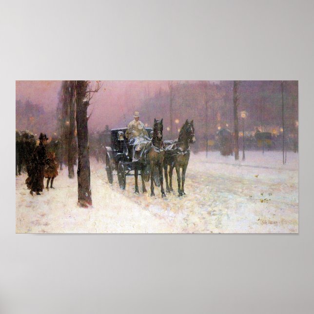 Póster Childe Hassam - Cena de rua com dois táxis (Frente)