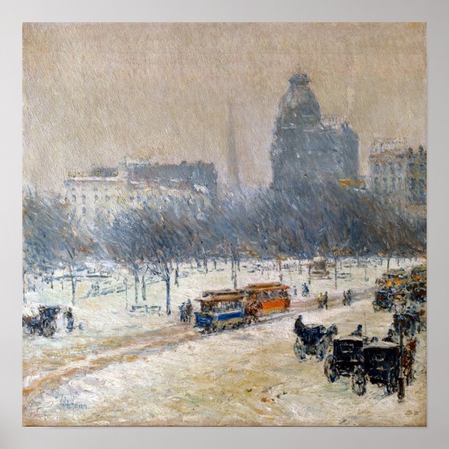 Póster Childe Hassam, inverno na Union Square (Frente)
