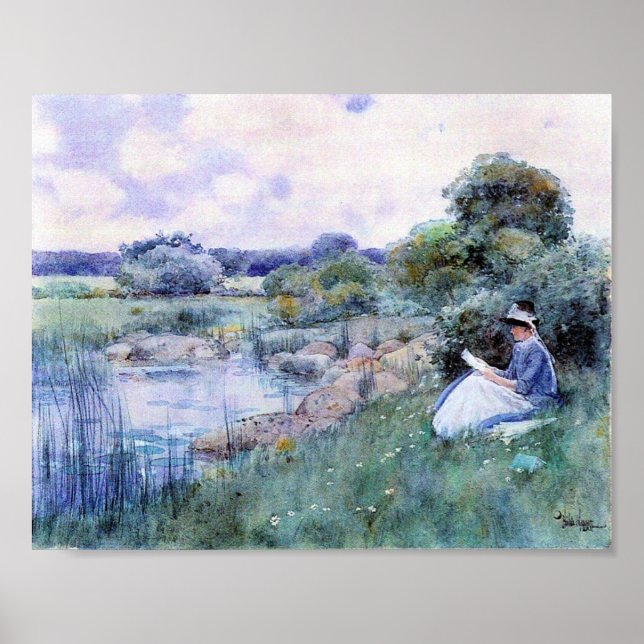 Póster Childe Hassam-Woman lendo (Frente)