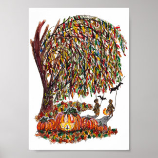 Poster Children Playing Bats Halloween Watercolor