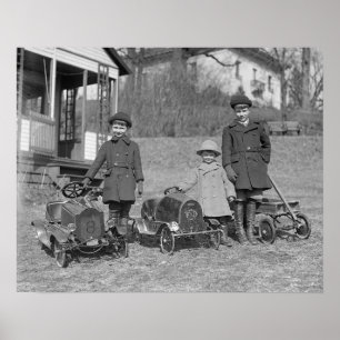 Poster Children with Pedal Cars, 1924. Vintage Photo