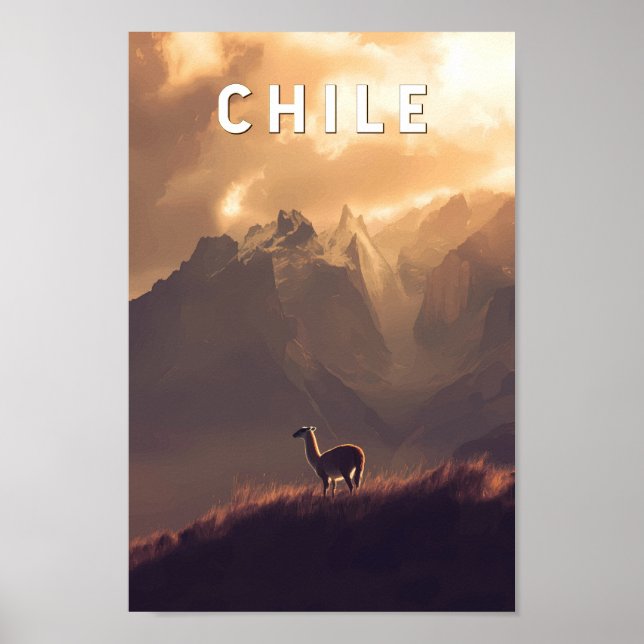 Poster Chile Illustration Travel Art Vintage (Frente)