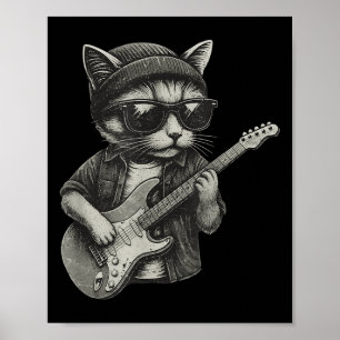 Poster Chill Cat Tocando Violão Rock Música Engraçado T