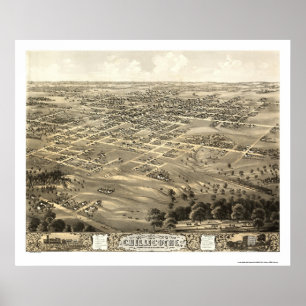 Poster Chillicothe, mapa panorâmico do MO - 1869
