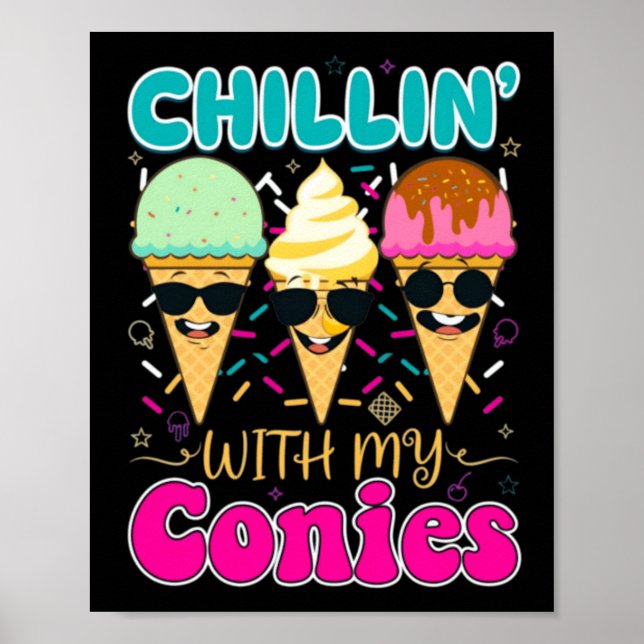 Poster Chillin Com Meus Coelhos Sorvete Retro Verão (Frente)