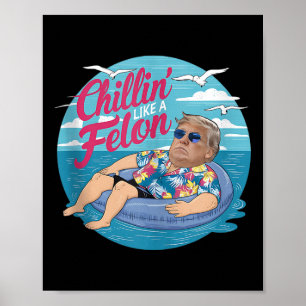 Poster Chillin Como Um Felon Funny Trump Summer Amer