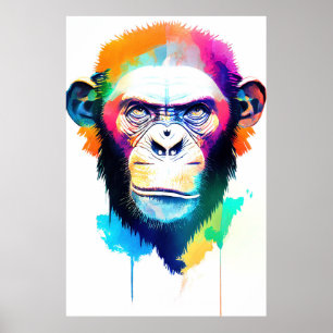 Poster Chimpanzé Ape Natureza Selvagem Dor De Cor Animal