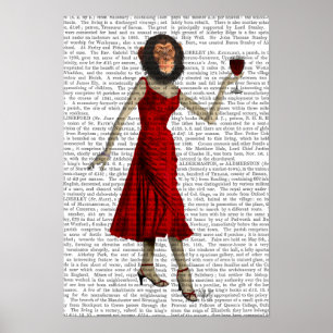 Póster Chimpanzé com vinho