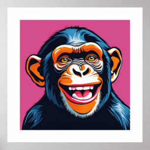 Poster Chimpanzé Engraçado e Louco