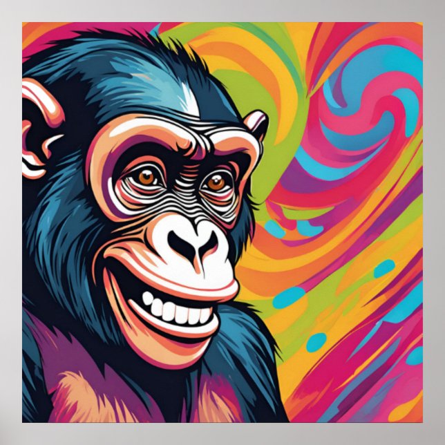 Poster Chimpanzé Engraçado e Louco (Frente)