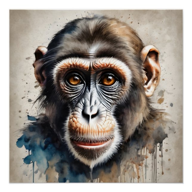 Póster Chimpanzé n.o 4 Poster brilhante (Frente)