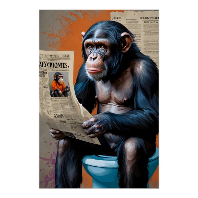 Póster Chimpanzé na Arte Throne Royal Pop com Greve (Frente)