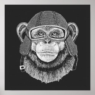 Poster Chimpanzee Motorcycle Rider