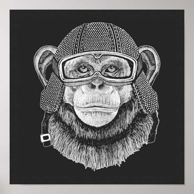 Poster Chimpanzee Motorcycle Rider (Frente)