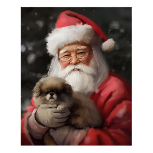 Póster Chin Japonês com Papai Noel Natal Festivo