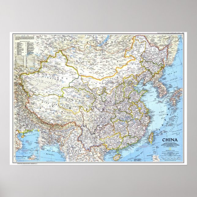 Poster " China: 1991/hoje - Mapa clássico detalhado do mu (Frente)