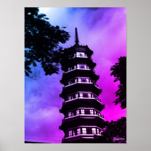 Poster China Antiga Cantão pagode florida