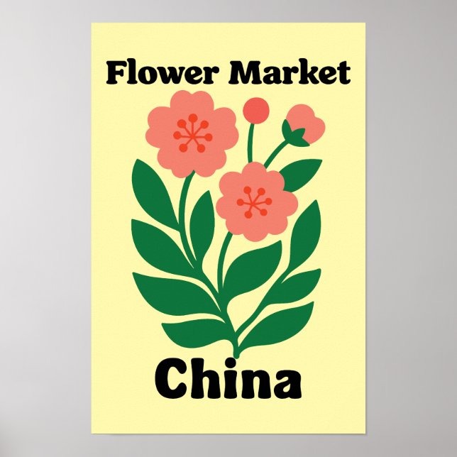 Poster China Flower Market Coral Peony and Green Leaf (Frente)