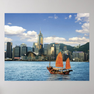 Póster China; Hong Kong; Victoria Harbor; Porto;A