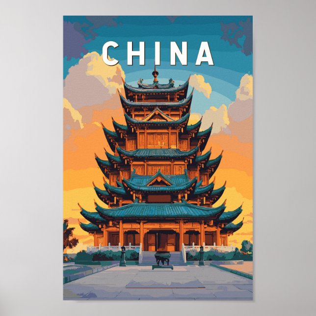 Poster China Illustration Travel Art Vintage (Frente)