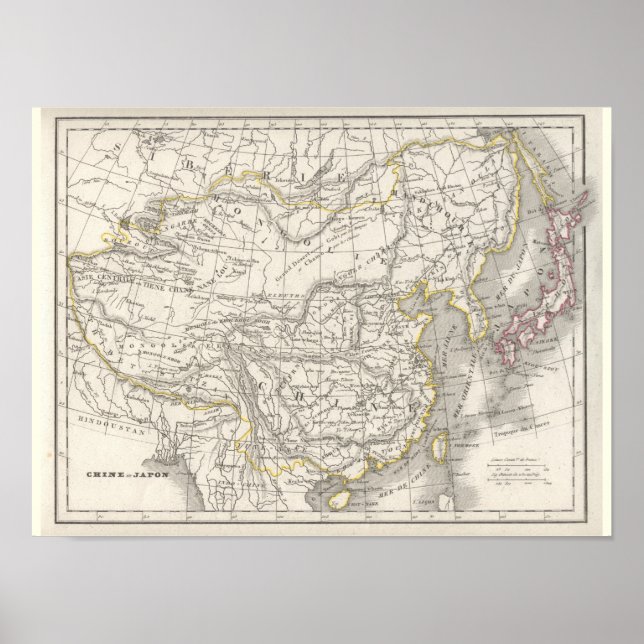 Póster Chine et Japon - Mapa histórico (Frente)