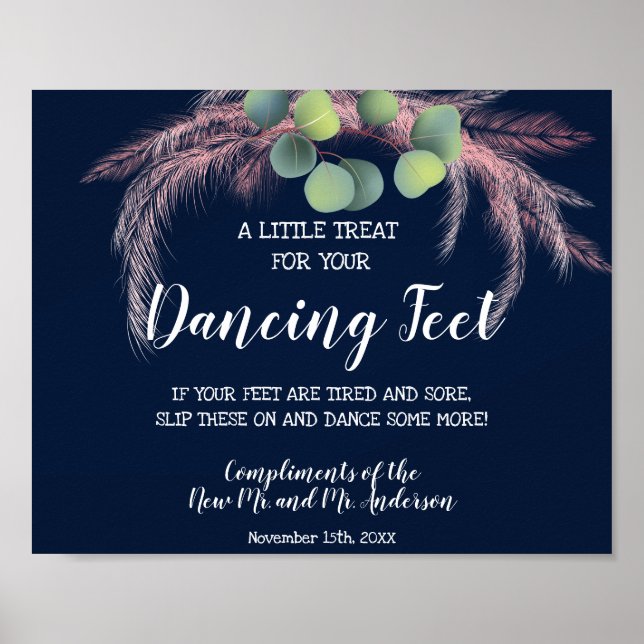 Poster Chinelos de Dança Pés Pampas Grama Casamento (Frente)