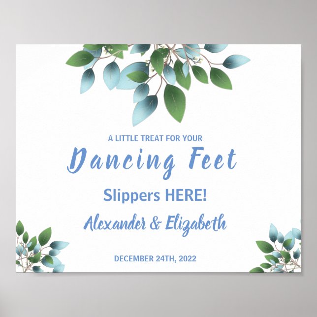 Poster Chinelos de Dança | Placa de Casamento de Eucalipt (Frente)