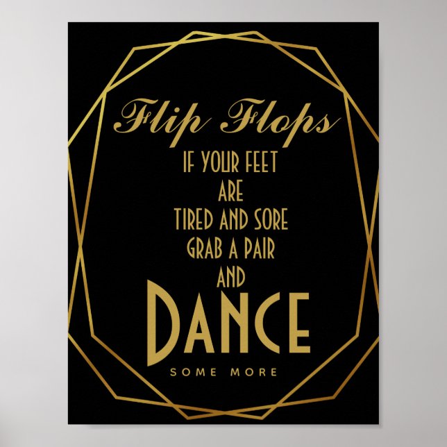 Poster Chinelos Dourados e Pretos com deco de arte elegan (Frente)