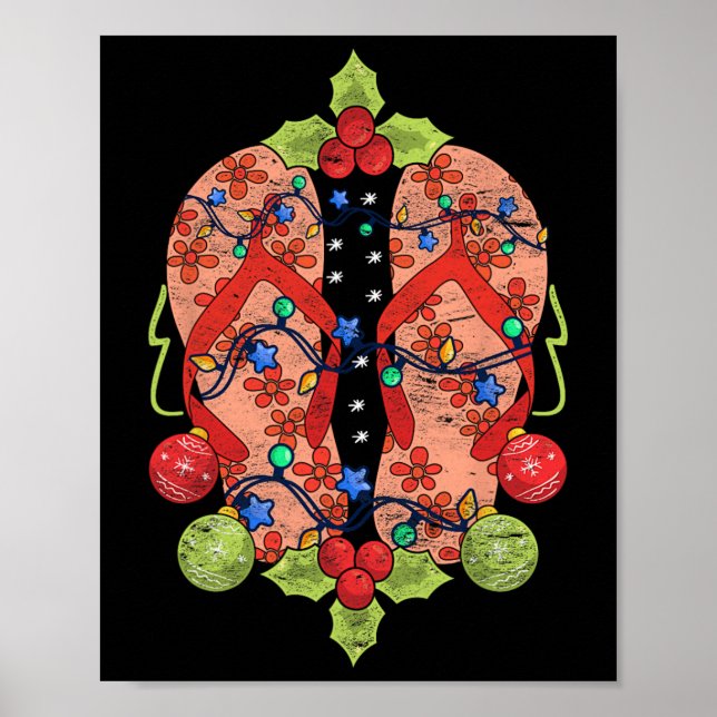 Poster Chinelos Luzes de Natal Verão Tropical Natal I (Frente)