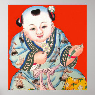 Póster Chinês rindo Boa Sorte Anos novos Arte Buda