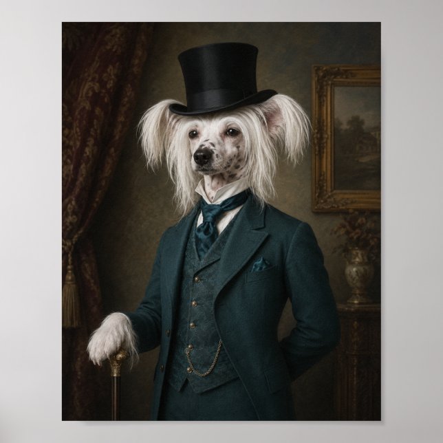 Poster Chinese Crested Dog Portrait Print, Victorian Gent (Frente)
