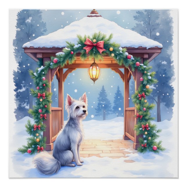 Póster Chinese Crested Snowy Gazebo Christmas Art (Frente)