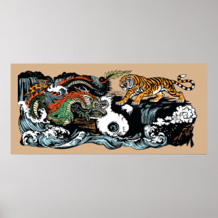 Poster Chinese Green Dragon versus Tiger