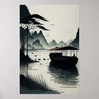 Poster Chinese ink painting of Ninh Binh town