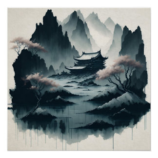 Póster Chinese ink scroll paintings