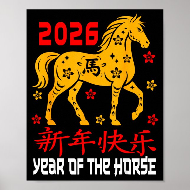 Poster Chinese New Year 2026 Horse Lunar Year Of The Hors (Frente)