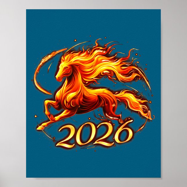Poster Chinese New Year 2026 Year Of The Horse Fire Horse (Frente)