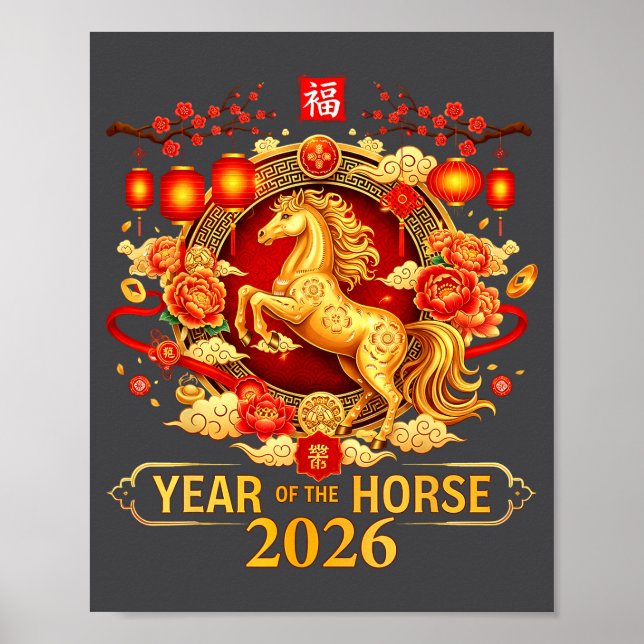 Poster Chinese New Year 2026 Year Of The Horse Happy New  (Frente)