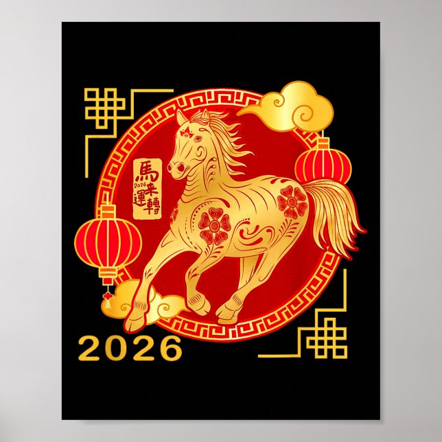 Poster Chinese New Year Horse Tee,horse Funny 2026 Gift M (Frente)