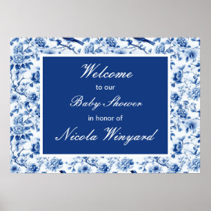 Poster Chinoiserie Blue Birds and Flowers Chá de fraldas