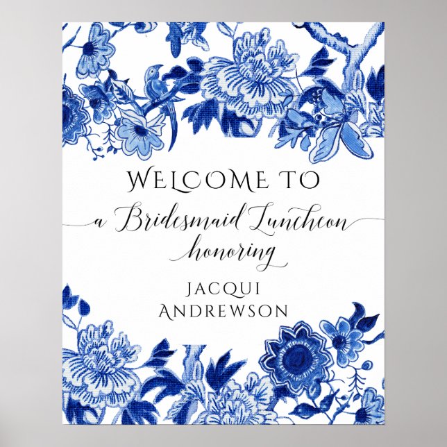 Poster Chinoiserie Blue White Welcome Bridal Lunchee (Frente)