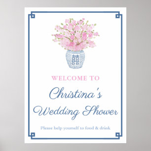 Poster Chinoiserie Chic Pink e Marinho Chá de casamento 