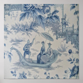 Poster Chinoiserie chinesa azul e branca oriental
