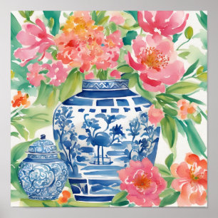 Poster Chinoiserie Ginger Jar de Flores